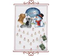 Eva Rosenstand Tapiz de punto de cruz con calendario de Adviento, muñeco de nieve con animales