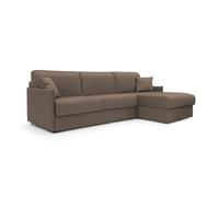 Evans sofá esquinero convertible en tela impermeable 252 cm izquierdo (mat. 140x197) marrón