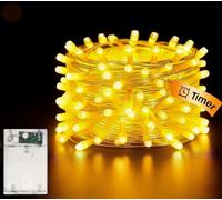 EvaStary Cadena de Luces LED Batería, 5 metros 50 LEDs Guirnalda Luminosa con Temporizador 6h, IP44 Impermeable luces LED para Jardines, Casas, Boda, Navidad (Blanco Cálido)