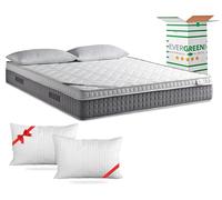 EVERGREENWEB - Colchón Doble 150x200 con Topper de Espuma Viscoelástica de 25 cm + 2 Almohadas GRATIS, Recubrimiento Blanco Acolchado con Efecto MASAJE, Tejido Antiácaros Hipoalergénico, Firmeza media