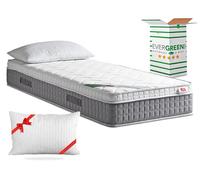 EVERGREENWEB - Colchón Individual 90x195 con Topper de Espuma Viscoelástica de 25 cm + Almohada Gratis, Recubrimiento Blanco Acolchado Efecto Masaje, Tejido Antiácaros, Hipoalergénico, Firmeza Media