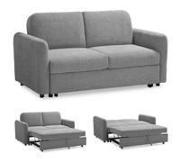 EVERGREENWEB Sofá Cama 2 Plazas Convertible 2en1 Matrimonial L165xP90xA80cm, Tejido Suave Gris, Respaldo Reclinable Doble Cojín, Sofá con Chaise Longue Extraíble, Estructura Reforzada Plegable | NELLY