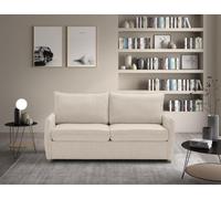 EVERGREENWEB Sofá-Cama 2 Plazas Convertible con Colchón Viscoelástico Plegable, Funda Tejido Blanco Crema, Respaldo Doble Cojín Extraíble Lavable, Estructura Reforzada en Metal, 4 Pies de Madera GRACE