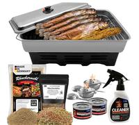 Eversmoke Deluxe Horno de ahumar de mesa XL de acero inoxidable con pasta combustible, con harina para ahumar, especias, quemador, inoxidable