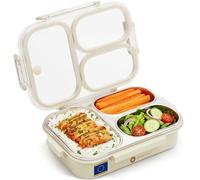 Everusely Fiambrera Bento de acero inoxidable - 750 ml - Fiambrera metálica hermética con 3 compartimentos - Fiambrera de con compartimentos para tentempiés y tapa transparente