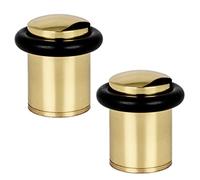 EVI Herrajes | Pack de 2 Topes de Puerta | Ø20 x 29mm | Base Roscada | Goma Negra de Silicona Natural | Latón Acabado Brillo | Incluye Herramientas | I-138CBBR