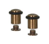 EVI Herrajes | Pack de 2 Topes de Puerta | Ø20 x 29mm | Base Roscada | Goma Negra de Silicona Natural | Latón Acabado Cuero Envejecido | Incluye Herramientas | I-138CBCU