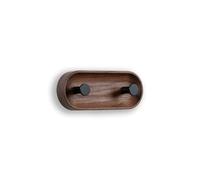 EVI Herrajes | Perchero de pared de 2 colgadores | Madera maciza de nogal | Colgadores de acero inox lacado negro | Kit de montaje incluido | Mod. Cova 2CNONG