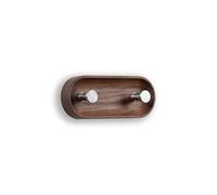EVI Herrajes | Perchero de pared de 2 colgadores | Madera maciza de nogal | Colgadores de acero inoxidable | Kit de montaje incluido | Mod. Cova 2CNOAM