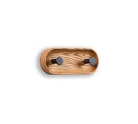 EVI Herrajes | Perchero de pared pequeño | Madera maciza de roble | Colgadores de acero inox lacado gris antracita | 2 colgadores | Kit de montaje incluido | Mod. Cova 2CROGR