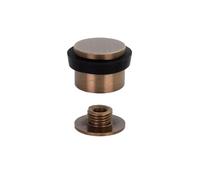 EVI Herrajes | Tope de Puerta Adhesivo | Ø24x20mm | Base Roscada | Latón Acabado Cuero Envejecido - Goma Negra | Incluye Tornillo + Taco de Sujeción | Mod. I-191/24x19DUALCU