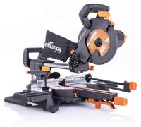 Evolution Power Tools - R210SMS-300+ Ingletadora deslizante multimaterial de 210 mm (230 V), con paquete plus, Corta acero dulce, aluminio, plástico, madera con clavos incrustados
