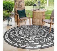 EVOCAMP Alfombra redonda de exterior de 240 cm de diámetro, de plástico, resistente a la intemperie y ligera, manta de picnic para exteriores, de fibra de plástico, para terraza y balcón, color gris