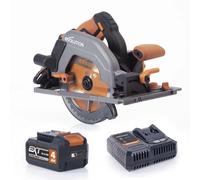 Evolution Power Tools R185CCSX-Li Sierra circular sin cable compatible con carril 18v Li-Ion EXT Incluye hoja multi-material TCT, corta madera, metal, plástico, batería y cargador incluidos, 185mm