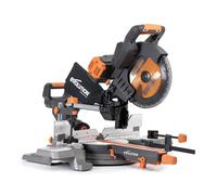 Evolution R255SMS-DB-Li Sierra ingletadora doble bisel inalámbrica con motor sin escobillas, doble batería, hoja multimaterial para madera, metal y plástico, batería y cargador no incluidos, 255 mm