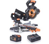Evolution Sierra ingletadora deslizante inalámbrica R185SMS-Li de Evolution Power Tools con corte multimaterial,bisel de 45°,inglete de 50°, 850 W-Incluye batería de 4 Ah y cargador,hoja TCT de 185 mm