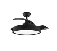 EVVO Ventilador Techo Retráctil con luz, Aspas retráctiles, Ø107cm, 40W, 6 Velocidades, Temporizador 8h, Invierno-Verano,IP44 Negro