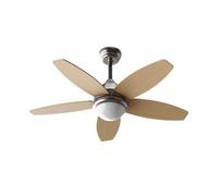 EVVO Ventilador de Techo con Luz LED y Mando, Silencioso, Ø106cm, 5 Aspas, Motor DC 56W, 3 Velocidades, Temporizador, (Modelo: V416 Acabado Madera)