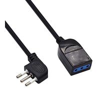 EW3803 - Alargador eléctrico negro 5 m, enchufe italiano 10 A 90 ° ahorra espacio, toma italiana 10 A, cable H05VV-F 3 x 0,75 mm2; enchufe con protección infantil