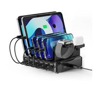 Ewent Estación de Carga Universal con 6 Puertos USB (4xUSB-C 65W + 2xUSB-A), Enchufe Europlug 130 W, con Soporte para SmartWatch y Auriculares, para Smartphone/Tablet/Portátil, Carga Rápida PD3.0/QC3.