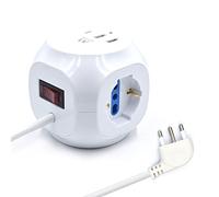 Ewent EW3860 - Regleta Cubo de 3 Posiciones con 2 Cargadores USB y 1 Cargador USB-C, con Enchufe Italiano 16A, Blanco
