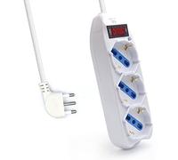 Ewent EW3912 Regleta de enchufes 3 Regleta Italiana 10 / 16A + Schuko, protección contra sobrecarga Sobretensión 250V / 2500W Enchufe Ita 10A, Cable Blanco de 1.5m