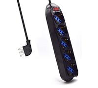 Ewent EW3915 Regleta de enchufes 5 enchufes Italianos 10/16A + Schuko, protección sobrecarga Sobretensión 250V/2500W, Enchufe Italiano 10A Cable Negro 1,5m