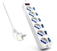 Ewent Regleta EW3932 – 6 enchufes, cable 1,5 m, 2500 W, protección para niños – Blanco