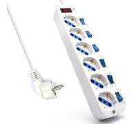 Ewent Regleta Base Multiple 6 Tomas Enchufes Schuko con Interruptor Independiente Iluminado con Cable 1.5 M / 3 M / 5 M Metros | Protección Infantil