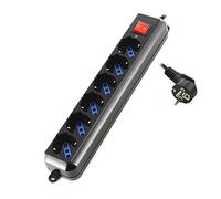 Ewent - Regleta de corriente EW3924 con 6 tomas AC, protección contra sobrecargas y enchufes angulados a 45°, cable de 1,5 m, potencia 2500 W, color negro, ideal para hogar y oficina Black Medium