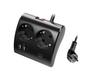 Ewent regleta de escritorio ew3871 2 usb-a/1usb-c 1.5m negra