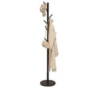 Exabang Perchero de Pie, Perchero de Madera Modernos, Cabide de Pé con 9 Ganchos, 4 Altura Ajustable, para Entrada, Pasillo, Percha de Abrigos, Sombreros, Bolsos (Café)