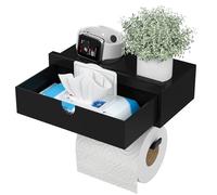EXABANG Portarrollos de papel higiénico de bambú con caja para toallitas húmedas (negro)