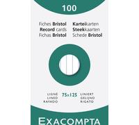 Exacompta, 10 blocs de tarjetas de apuntes, tamaño 75x125 mm, 100 unidades por bloc, con líneas, color blanco - 13801X