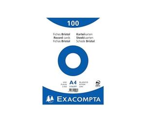 Exacompta 10506E Paquete de 100 Fiches Bristol retractiladas 21 x 29, 7 cm Liso no-perforadas Blancas