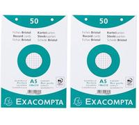 Exacompta - 12608E - Pack de 50 fichas bristol rejilla perforada 5x5 - en film - compatibles con impresoras inkjet, láser y fotocopiadoras - formato 148 x 210 mm - color blanco (Paquete de 2)