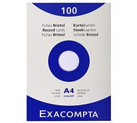 Exacompta 13306E Bristol - Tarjeta de registro, Liso, 210 x 297 mm, paquete de 100 tarjetas, Liso, Blanco, 210 x 297 mm, paquete de 100 tarjetas