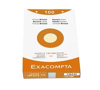 Exacompta 13653E Estuche reusable de 100 fichas Bristol 12,5 x 20 cm cuadriculada 5x5 perforadas colores surtidos (Azul, Amarillo, Verde, Rosa)