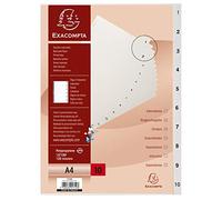 Exacompta - 1710E - Separadores de polipropileno reciclado gris con 10 pestañas impresas digitalmente del 1 al 10 - Formato de archivo A4 - Dimensiones 22,5 x 29,7 cm - Certificado Blue Angel