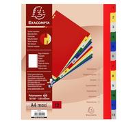 Exacompta 20 separadores PP 12 pestañas numéricas 1-12 de colores A4 Maxi