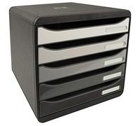 Exacompta 3087213D - Módulo individual con 5 cajones para documentos A4 + con tope de seguridad y porta etiquetas - 270x355x271 mm - BIG-BOX PLUS HORIZON - Negro/blanco brillante