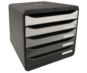 Exacompta 3097294D - Módulo individual con 5 cajones para documentos A4+, ultra-rígido, cajones abiertos, con stop de seguridad - 347x278x271 mm - BIG-BOX PLUS -Degradado grises brillantes