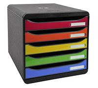Exacompta 3097298D - Módulo individual con 5 cajones para documentos A4+, ultra-rígido, cajones abiertos, con stop de seguridad - 347x278x271 mm - BIG-BOX PLUS - Negro/multicolor
