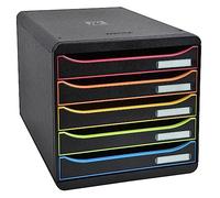 Exacompta 309914D - Módulo individual con 5 cajones para documentos A4+, ultra-rígido, cajones abiertos, con stop de seguridad - 347x278x271 mm - BIG-BOX PLUS -Negro/multicolor/negro