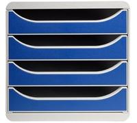 Exacompta 310003D - Módulo individual para documentos A4 + con 4 cajones, ultra-rígido y con stop de seguridad y con stop de seguridad - 347x278x267 mm - BIG-BOX -BIG-BOX - Gris claro/azul