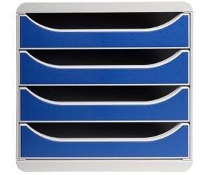 Exacompta 310003D - Módulo individual para documentos A4 + con 4 cajones, ultra-rígido y con stop de seguridad y con stop de seguridad - 347x278x267 mm - BIG-BOX -BIG-BOX - Gris claro/azul