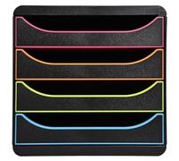 Exacompta 3101928D - Módulo individual para documentos A4 + con 4 cajones, ultra-rígido y con stop de seguridad - 347x278x267 mm - Black Office Negro/arlequín/negro