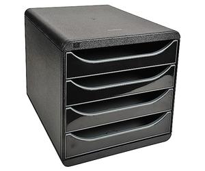 Exacompta 3104214D - Módulo individual para documentos A4 + con 4 cajones, ultra-rígido y con stop de seguridad - 347x278x267 mm - BIG-BOX - Negro / negro brillante