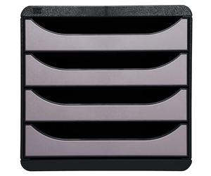 Exacompta 310438D - Módulo individual para documentos A4 + con 4 cajones, ultra-rígido y con stop de seguridad - 347x278x267 mm - BIG-BOX - Negro/plata