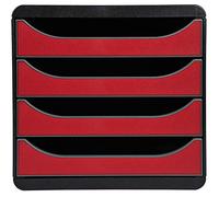 Exacompta 310718D - Módulo individual para documentos A4 + con 4 cajones, ultra-rígido y con stop de seguridad - 347x278x267 mm - BIG-BOX - Negro/rojo carmín (opaco)
